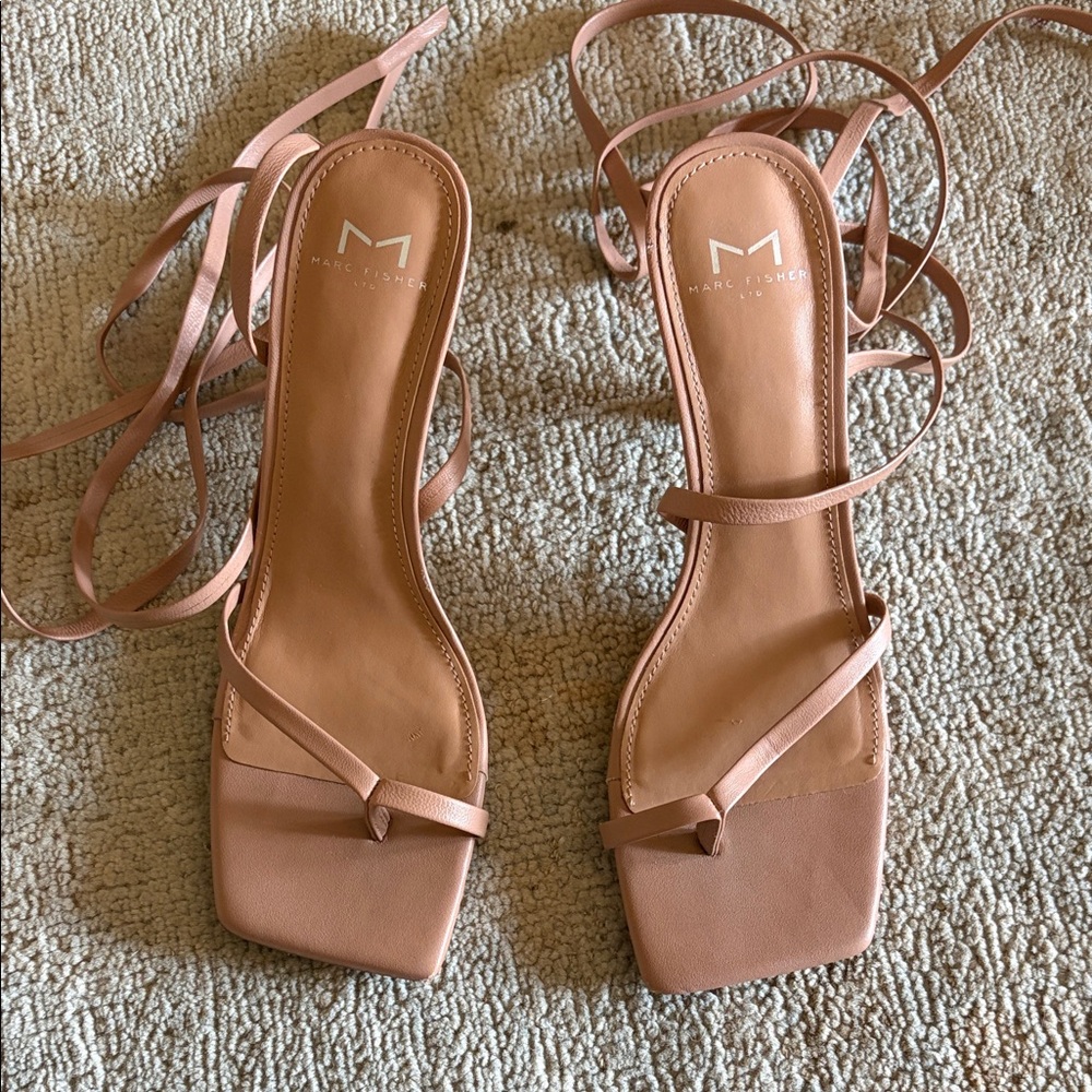 Marc Fisher Blush Lace-Up Square-Toe Heels
